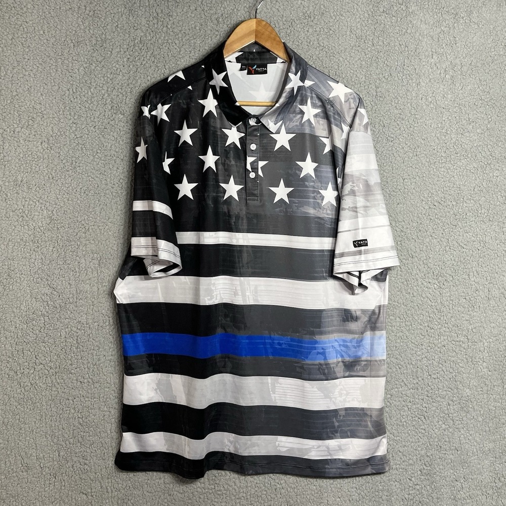 Yatta Golf Polo Shirt Mens XXXL Flag All Over Print Active American Stars
